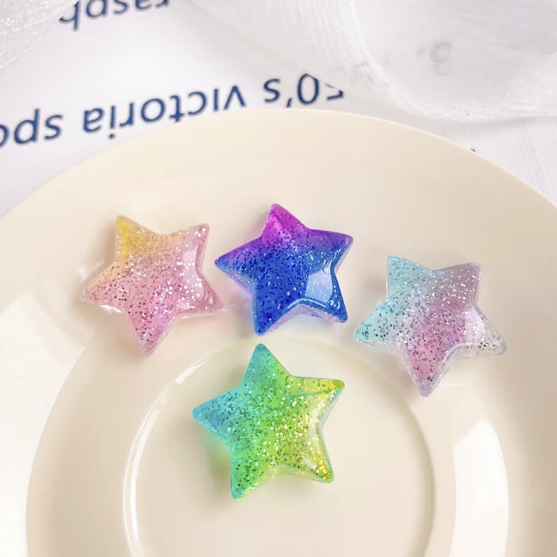 Acrylic Powder Gradient Color Five-Pointed Star Beads DIY Children's Handmade Hair Accessories Back Hole Star Loose BeadsN2