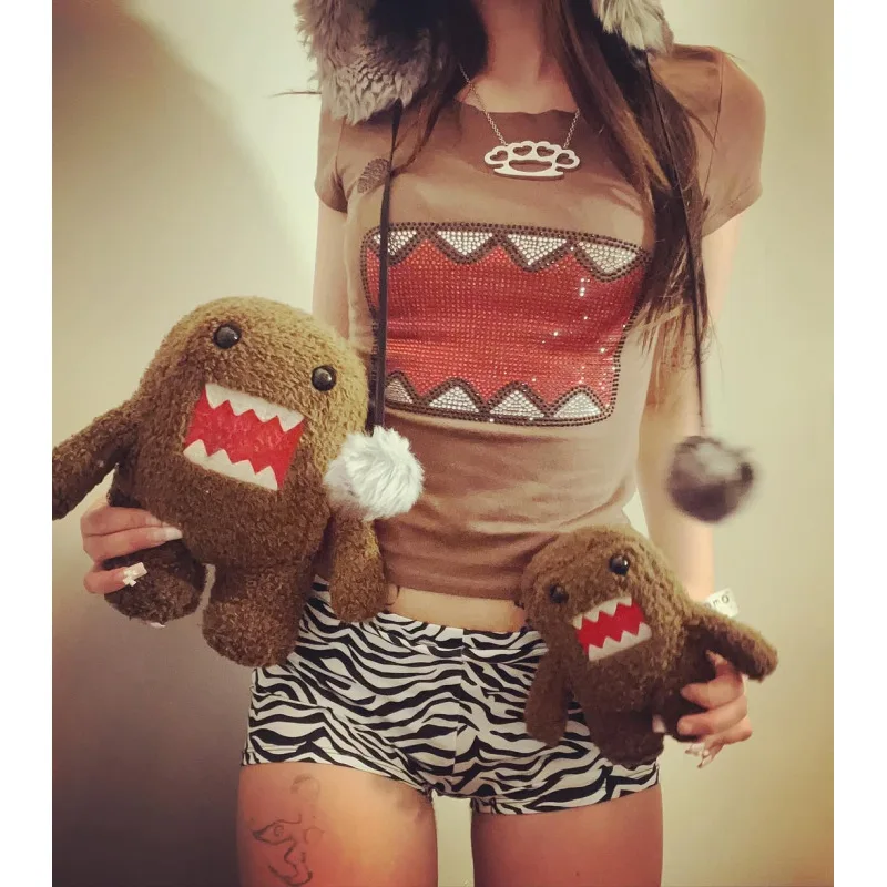 Spaghetti Strap Crop Cami Top Rhinestone Cartoon Monster Print Slim Fit Y2K Street Fashion Women Daily Party Vest