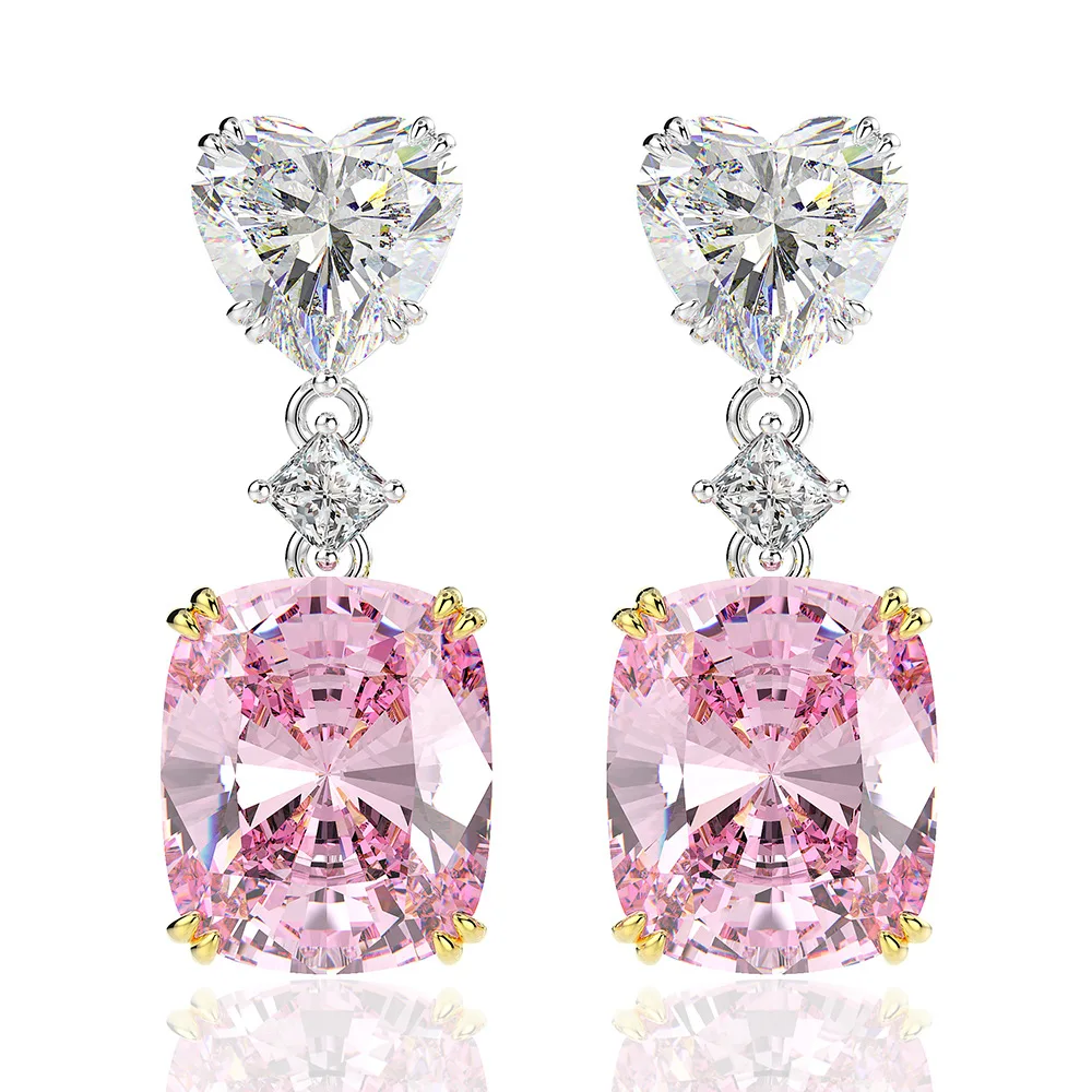 

Luxury 925 Sterling Silver Heart Created Moissanite Gemstone White Gold Drop Dangle Earrings Fine Jewelry Wholesale