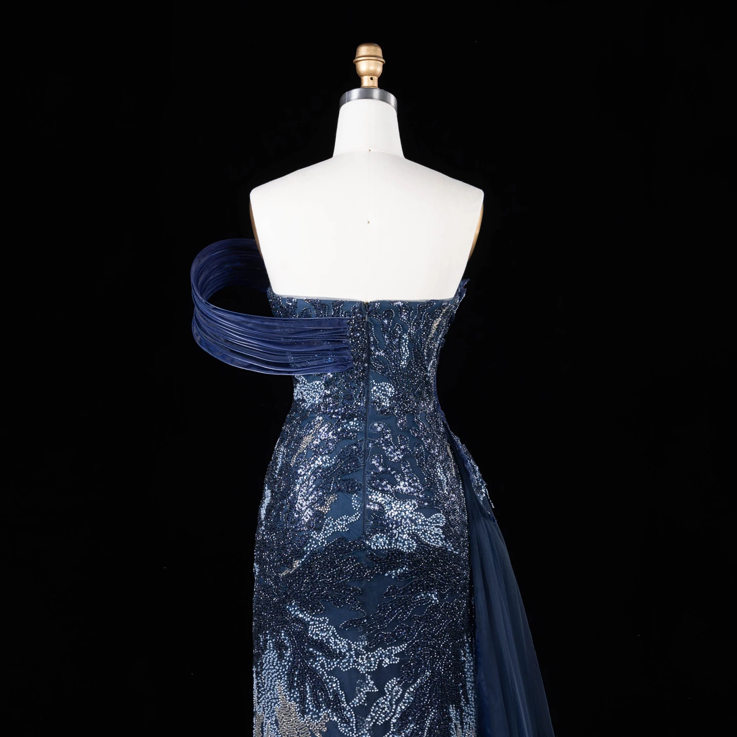 Sharon Said Luxuriöses Abendkleid in Grün mit Farbverlauf, schulterfrei, mit Perlenapplikationen, für Damen, Hochzeit, formelle Party, Modell SS293, maßgeschneidert – Detail 17