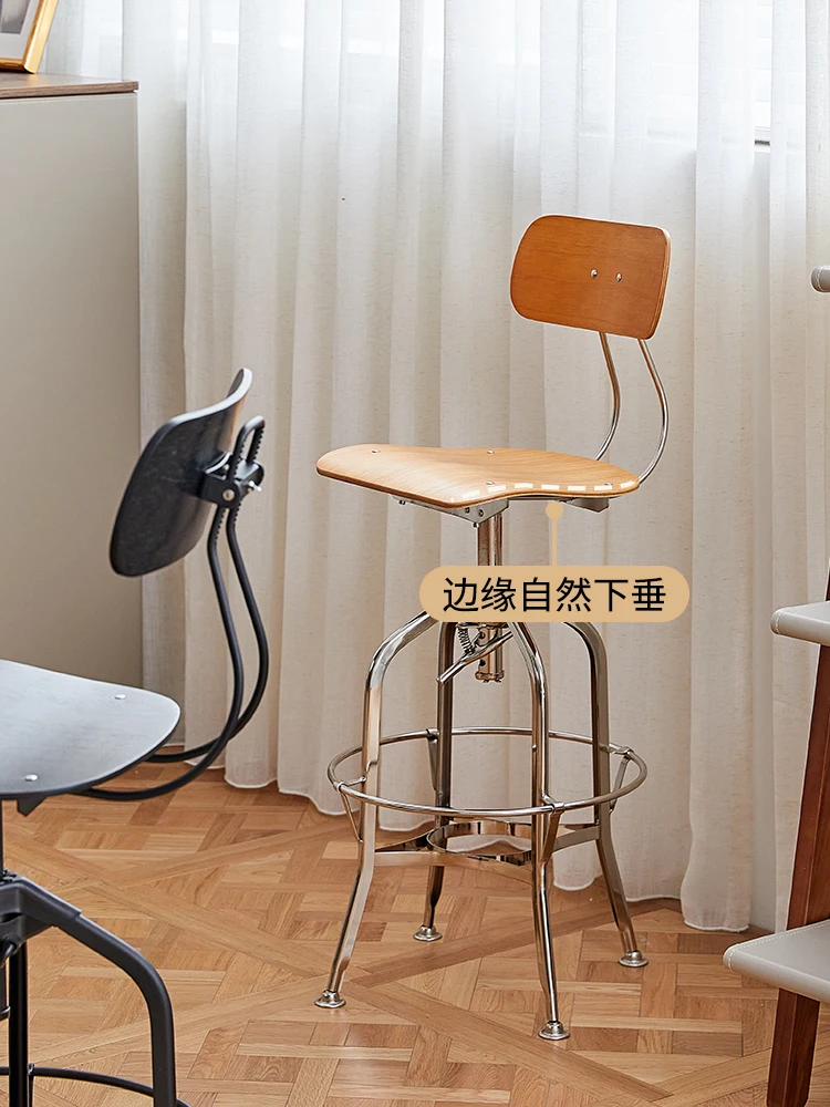 Retro wrought iron bar chair industrial wind high bar stool household lifting bar chair solid wood high stool.