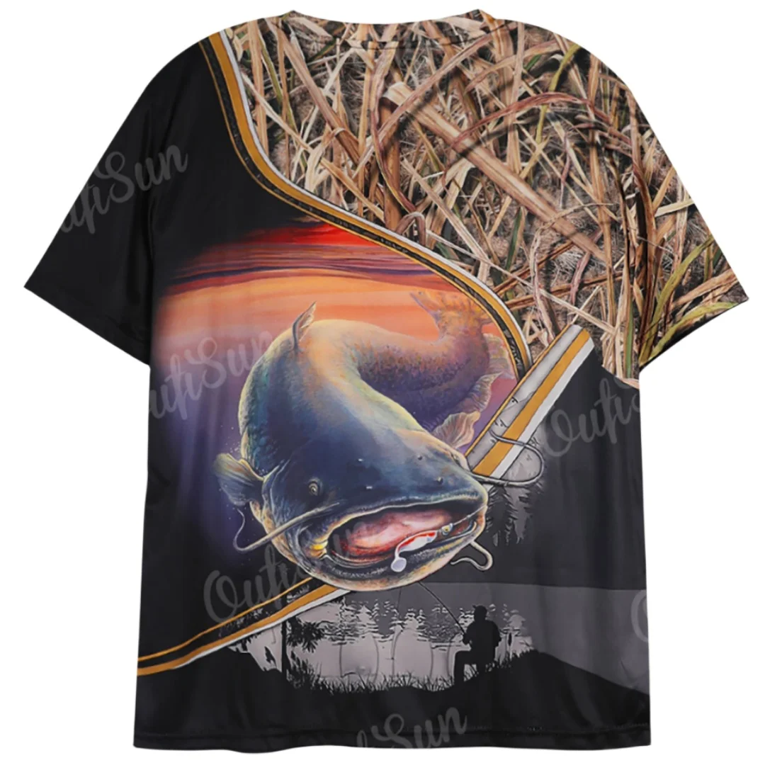 Summer Carp Fishing Print T-shirts For Men Outdoor Catfish Printing Loose  Short Sleeve Quick Drying Tee Shirt Casual Street Top