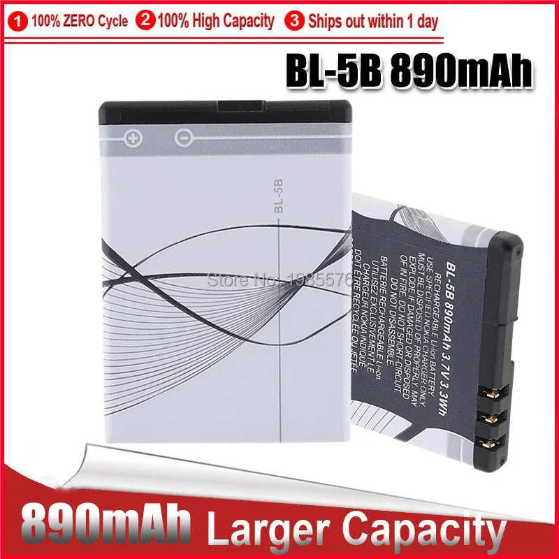 Mới 890MAh BL-5B BL 5B Pin Dung Lượng Cao Cho Nokia 3220 3230 5140 5140i 5200 5300 5500 6020 6021 6060 N83 N90 BL-5B Pin