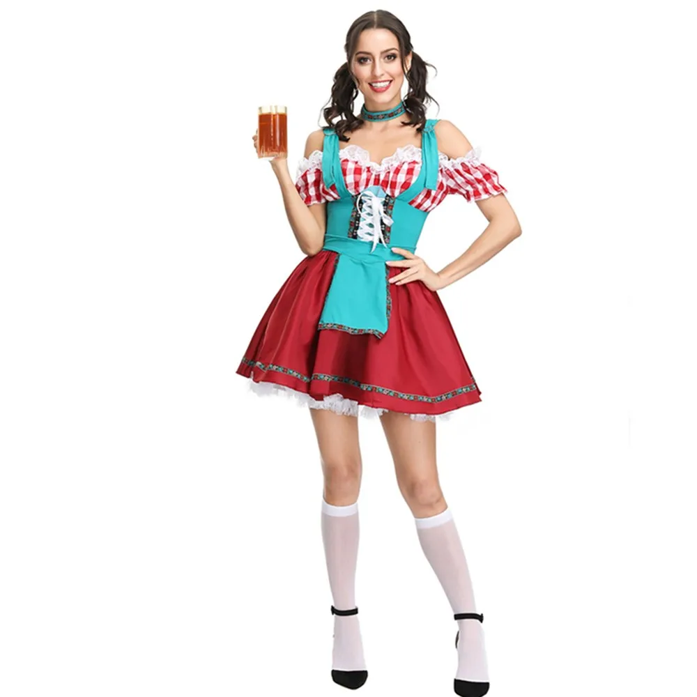 Halloween Carnival Fancy Party Dress  Oktoberfest Dirndl Costume Germany Beer Maid Tavern Wench Waitress Outfit Cosplay