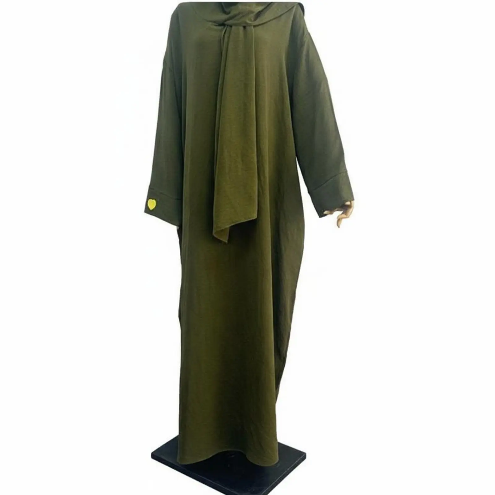 

Abaya with Attached Hijab Embroidered Heart Embellishment Single-Piece Prayer Dress Abaya with Hijab Crinkle Material Long