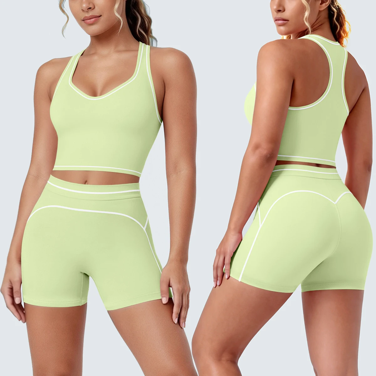 2PCS Yoga Set for Woman's Solid Color Tight Yoga Vest with Chest Pad Quick-Dry High Waist Fitness Shorts Women Gym Clothing Set