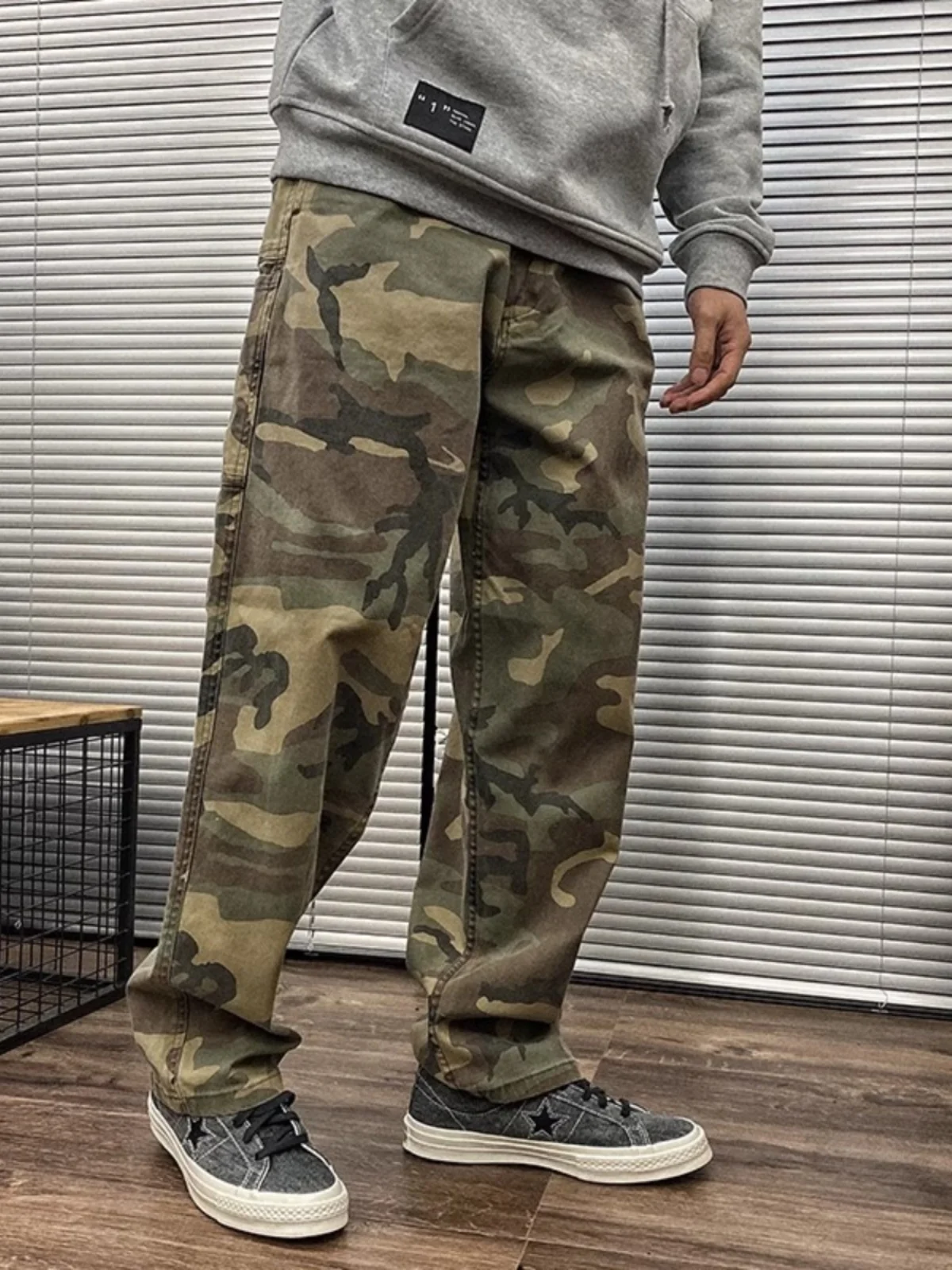 

Мужские свободные прямые повседневные брюки большого размера, весенне-осенние камуфляжные брюки в стиле ретро, американские уличные длинные брюки