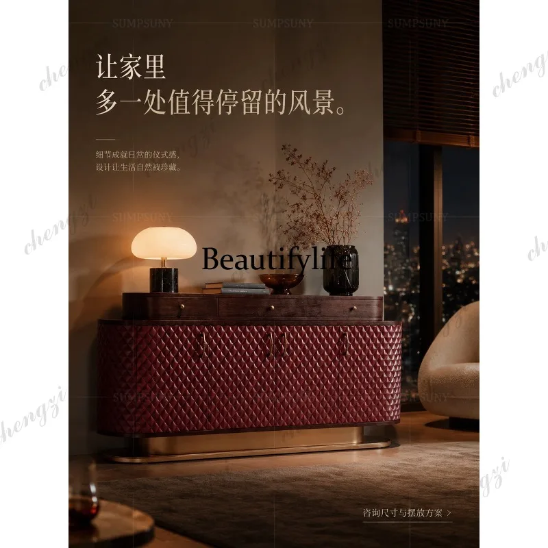 Light Luxury Rhombus Side Cabinet Premium Sense Metal Base Modern Designer Red Locker
