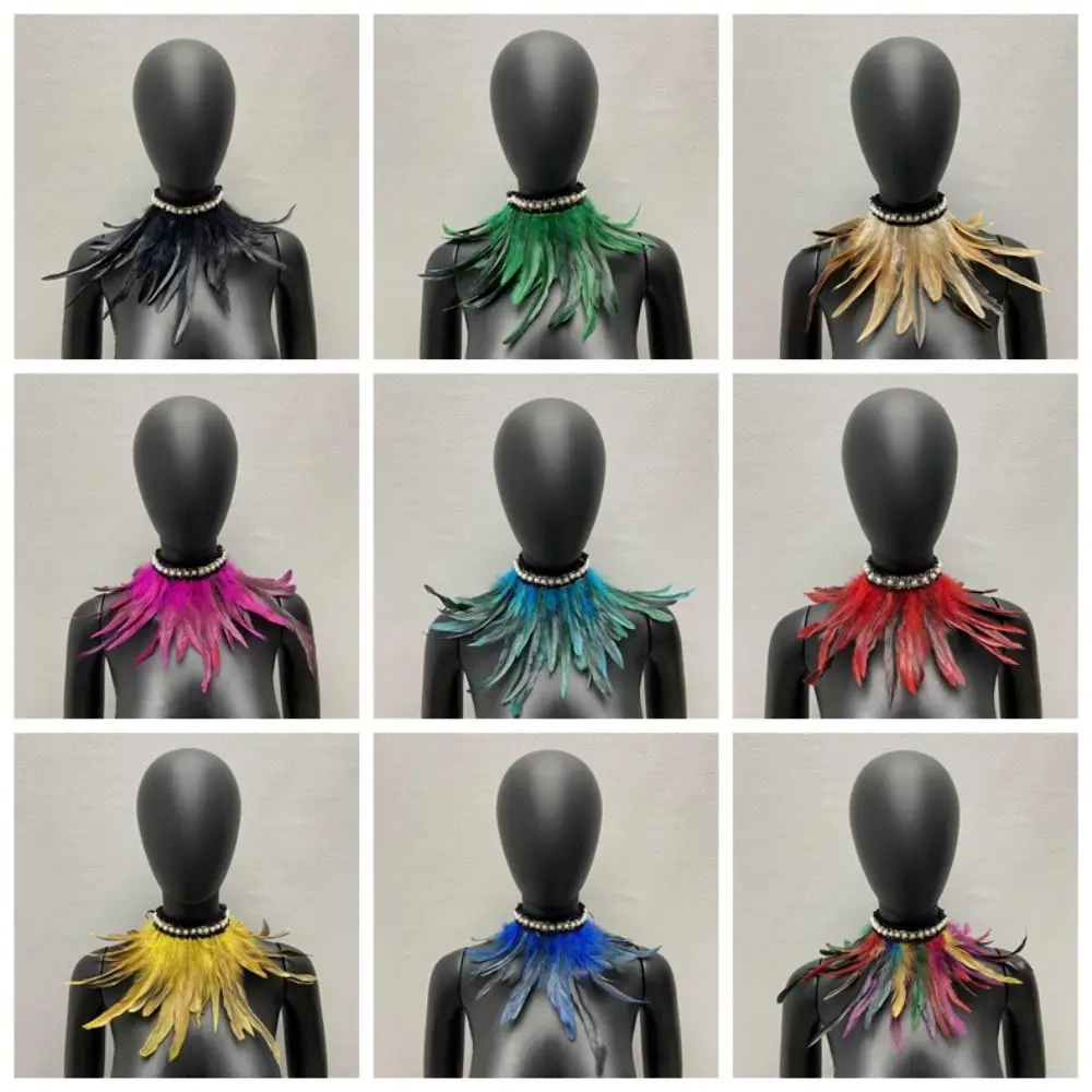 

New Adjustable Faux Feather Scarf Lace-up Retro Faux Feather Collar Faux Pearl Decor Stage Performance
