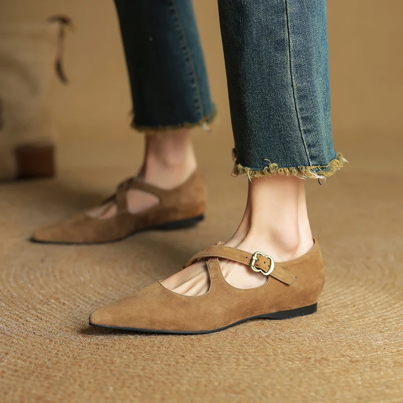 2025 New Classic Retro Women Flats Buckles Loafers Suede Quality Metal Decoration Casual Shoes Ladies Fashion Dress Mocasines