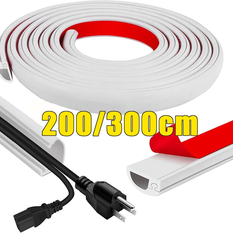 2M/3M Arc Anti-extrusion Floor Cord Cover Self-Adhesive Power Extension Wiring Duct Cable Protector Home Wire Organizer