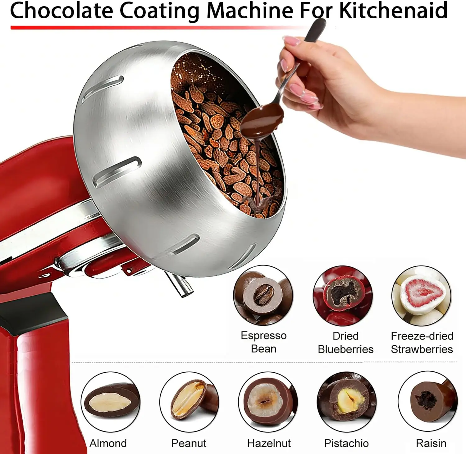 Chocolate Coating Attachment for KitchenAid 4.5QT 5QT Stand Mixer Candy Making Tool for Chocolate Almond Strawberry Coating