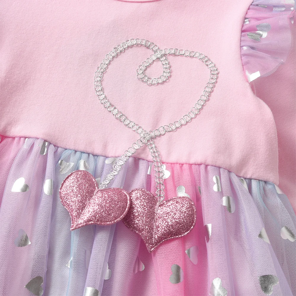 VIKITA 2025 Kinder Kleidung Mädchen Herbst Frühling Langarm Rosa Kleid Kinder Herz Form Mesh Tüll Prinzessin Party Sternen Kleider – Detail 4