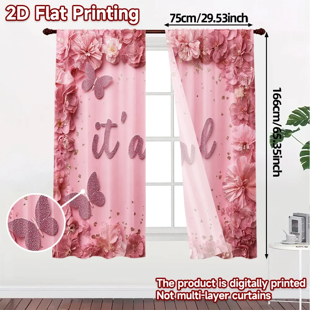 2pcs, 2D FLAT PRINTING Curtains (Without Rod) BabyGirlCelebration Chic Print Curtains Prints Light Filtering Curtains Art Deco