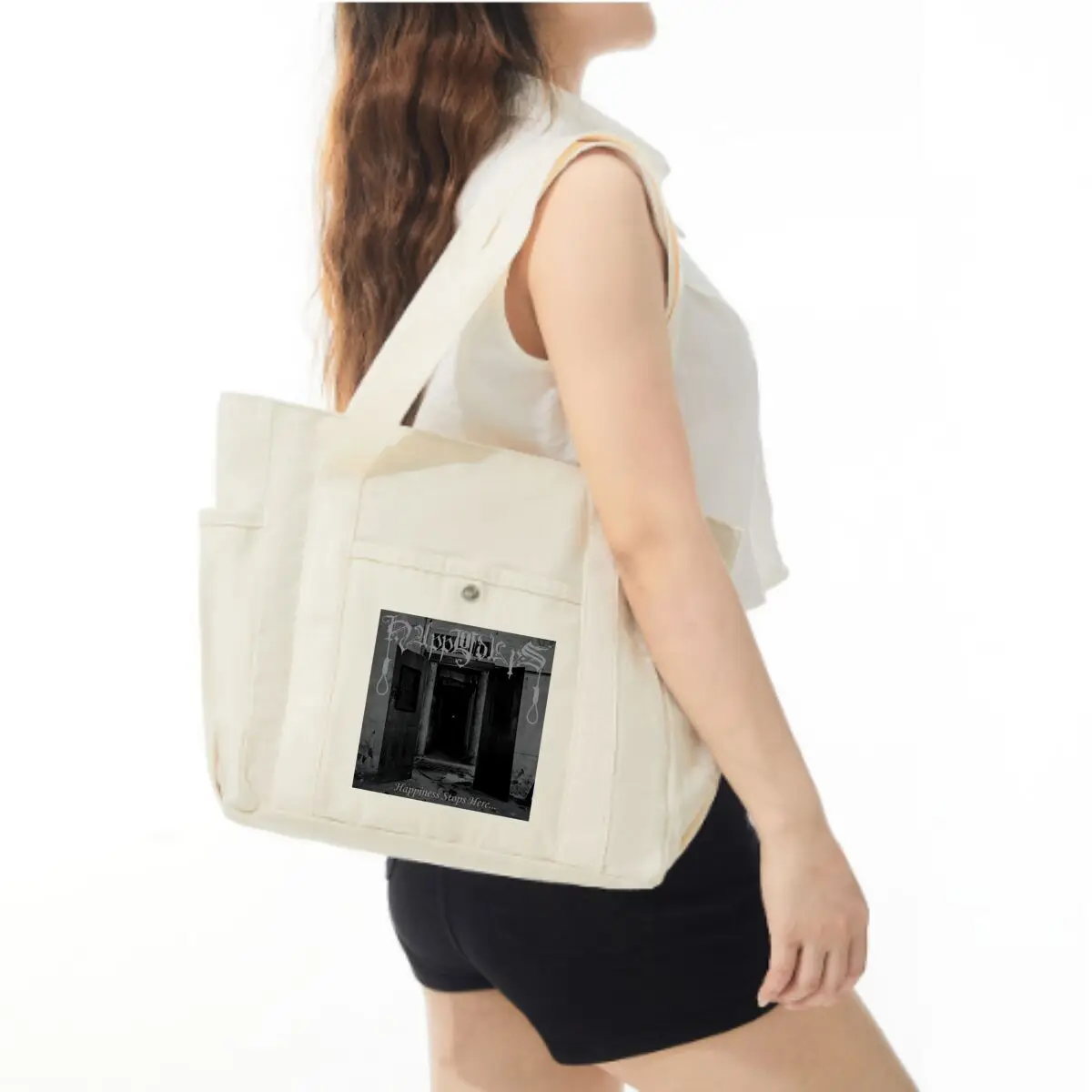 Happiness Stops Here... Simple Canvas Bag Women's Basic Shopping Commute Bag