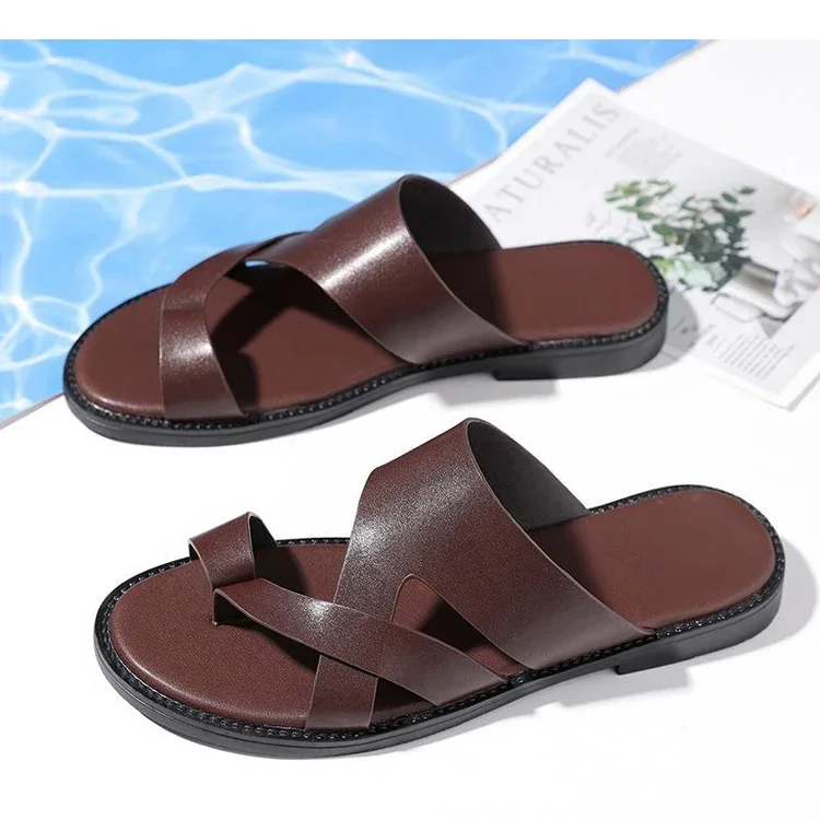 Trendige Herren-Sandalen mit Kreuzriemen, glatt, rutschfest, strapazierfähig, für Sommer, Outdoor, Business, Casual, Slip-On-Hausschuhe-HX25333 – Detail 12
