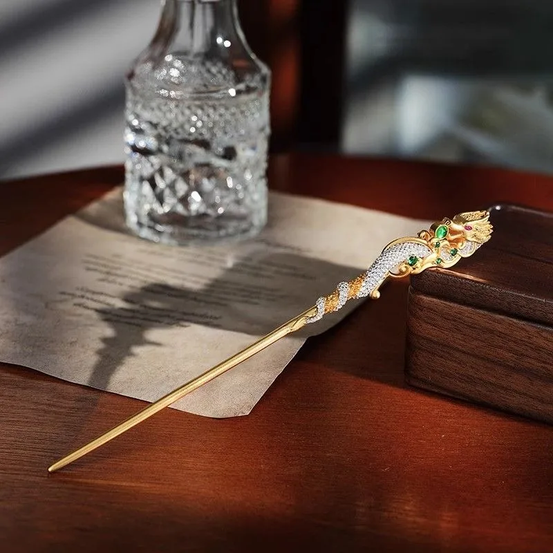 

‌ Винтажная заколка для волос с жадеитом и зеленым халцедоном и драконом, неокитайские ювелирные изделия в стиле Majestic, украшение для женщин, элегантная прическа ‌