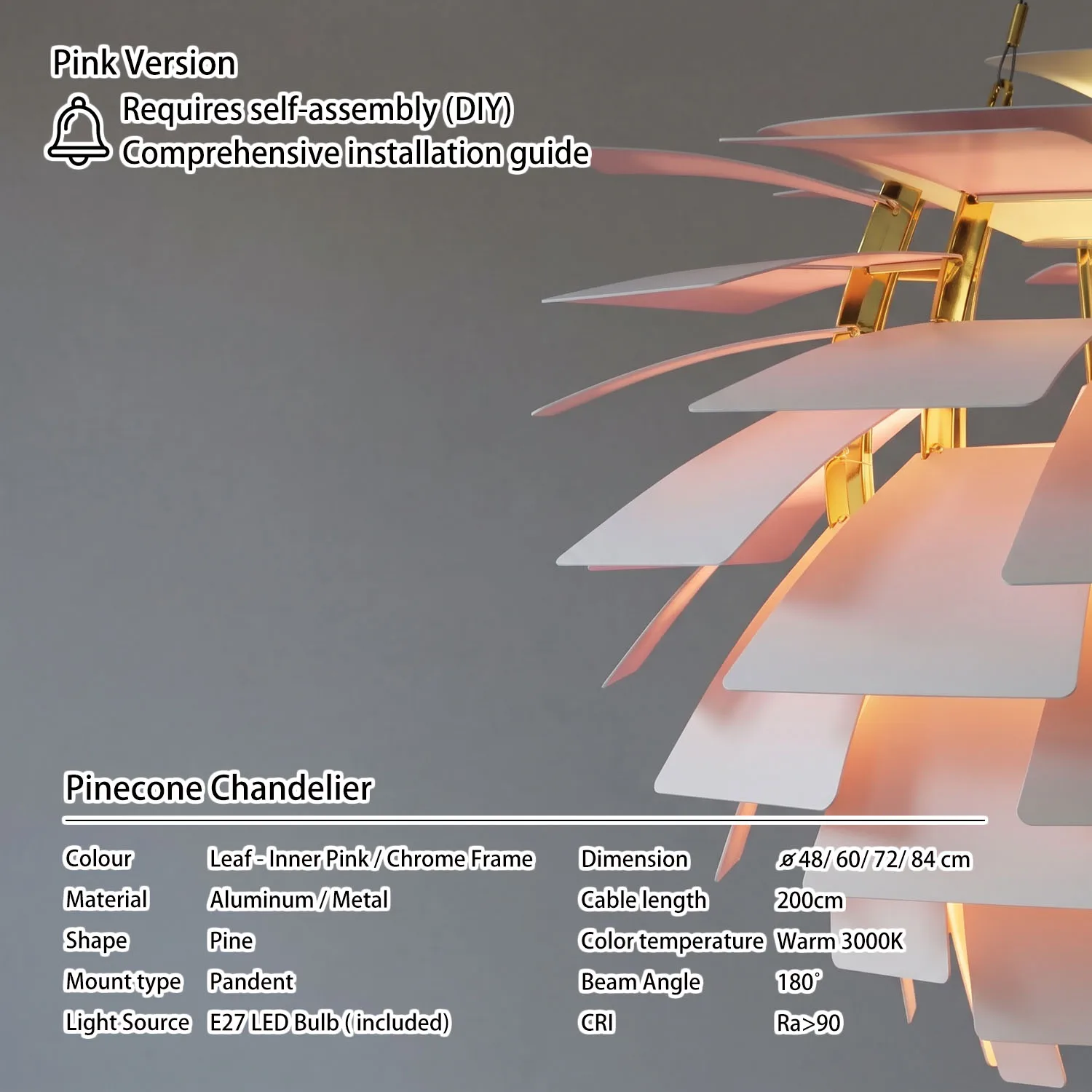 Mid-Century Deense iconische lampen DIY volledige componenten kroonluchter met naaldboomconus, gelaagde bloemblaadjes, kernondersteuning, skelet en bladeren