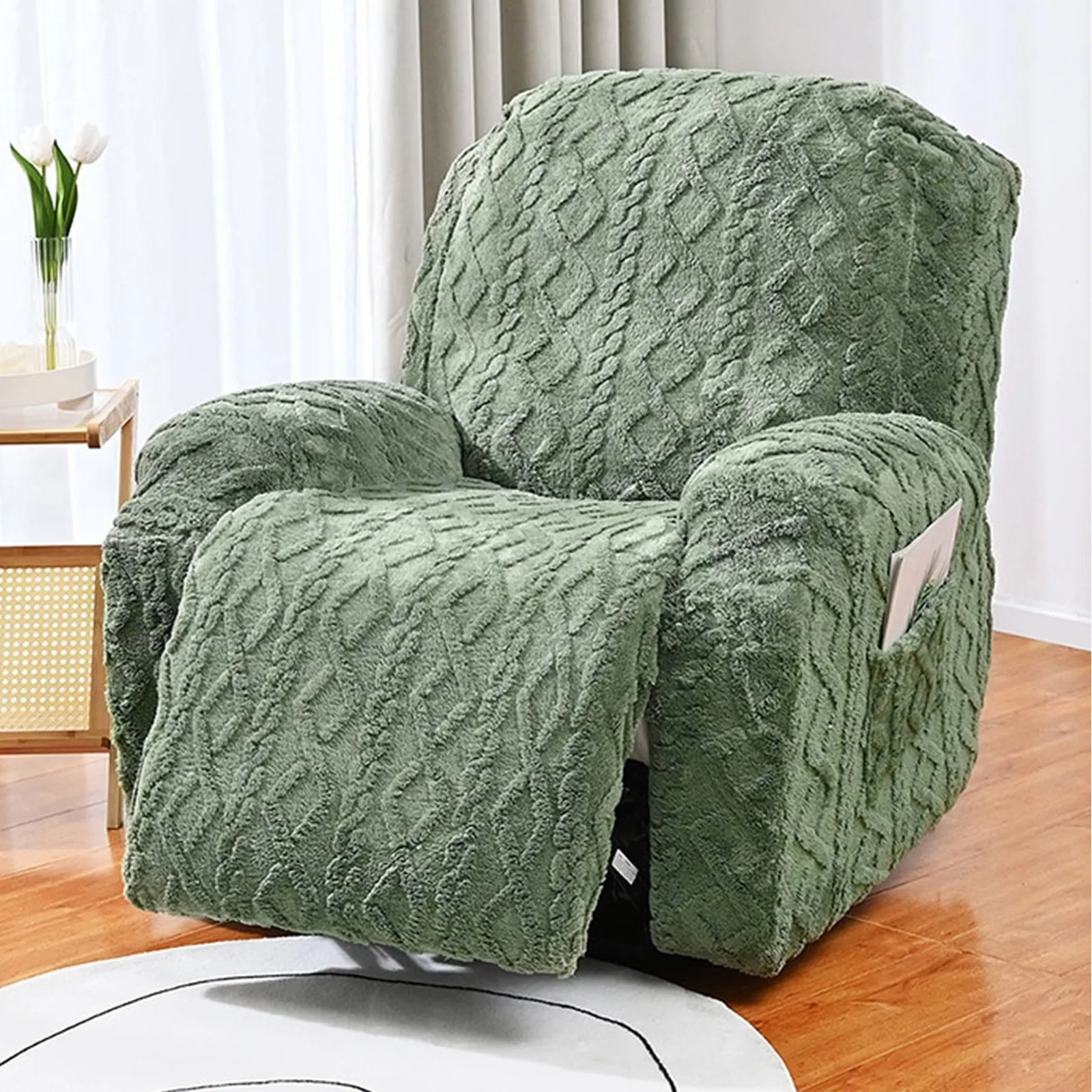 Recliner Sofa Covers With Pockets Thickened Jacquard Sofa Cover Anti-Dust Non-Slip Seat Covers Stretch Universal Seat Cover