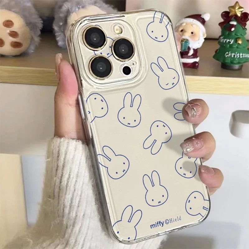 

Fashion art Cute blue line Miffy cartoon Phone Case For Samsung S21 S22 S23 S24 S25 S26Ultra Plus Note10 Miffy Clear TPU Cover﻿﻿