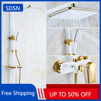 Hot Cold Bathroom Shower System Set SDSN Brass Bathroom Faucets Accessories Rainfall Shower Head Hot Cold Bathroom Shower Set