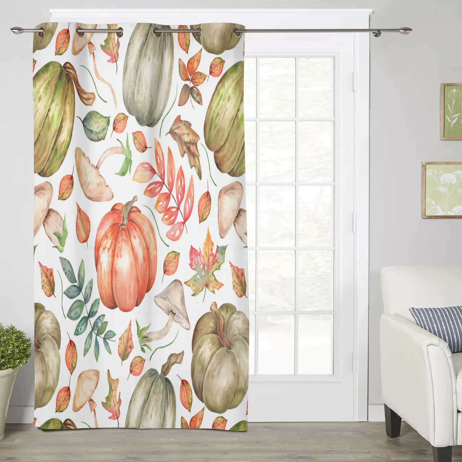 Autumn Pumpkin Leaves Mushrooms Modern Window Curtains for Living Room Bedroom Curtain Kitchen Treatment Blinds Drapes