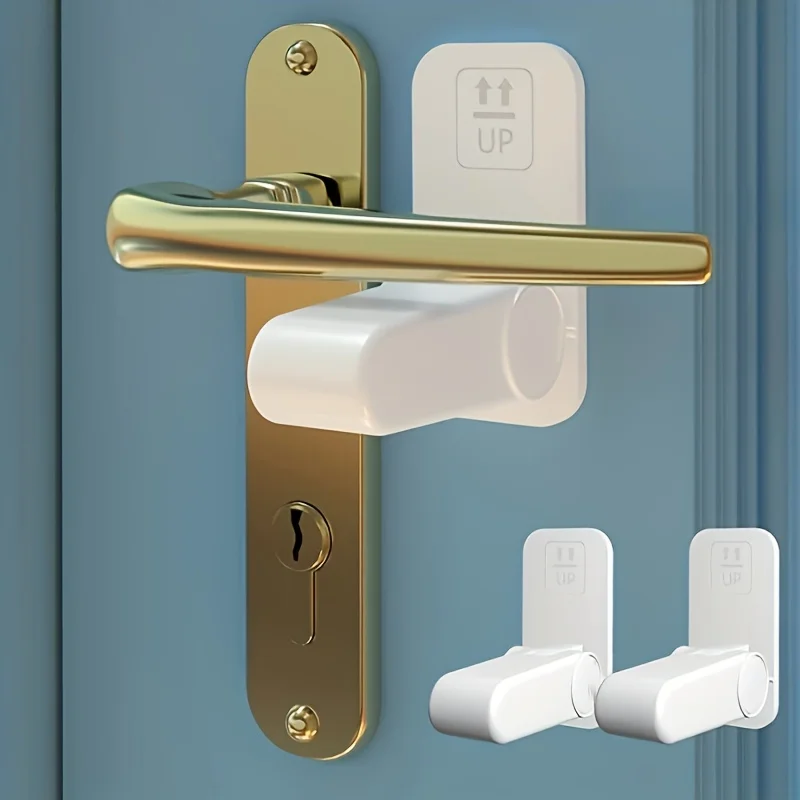 No Drill Adhesive Door Handle Safety Lock Simple Design Self Adhesive Protective Door Handle Lock for Home Safety