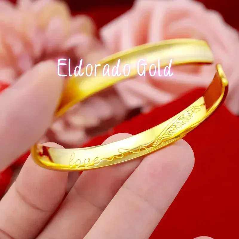 

Eldorado Gold 9999 Real Gold 24K Gold Version Women's Feather Bracelet Fashion Wind Sandblasting Texture Printing Love Girl Bra