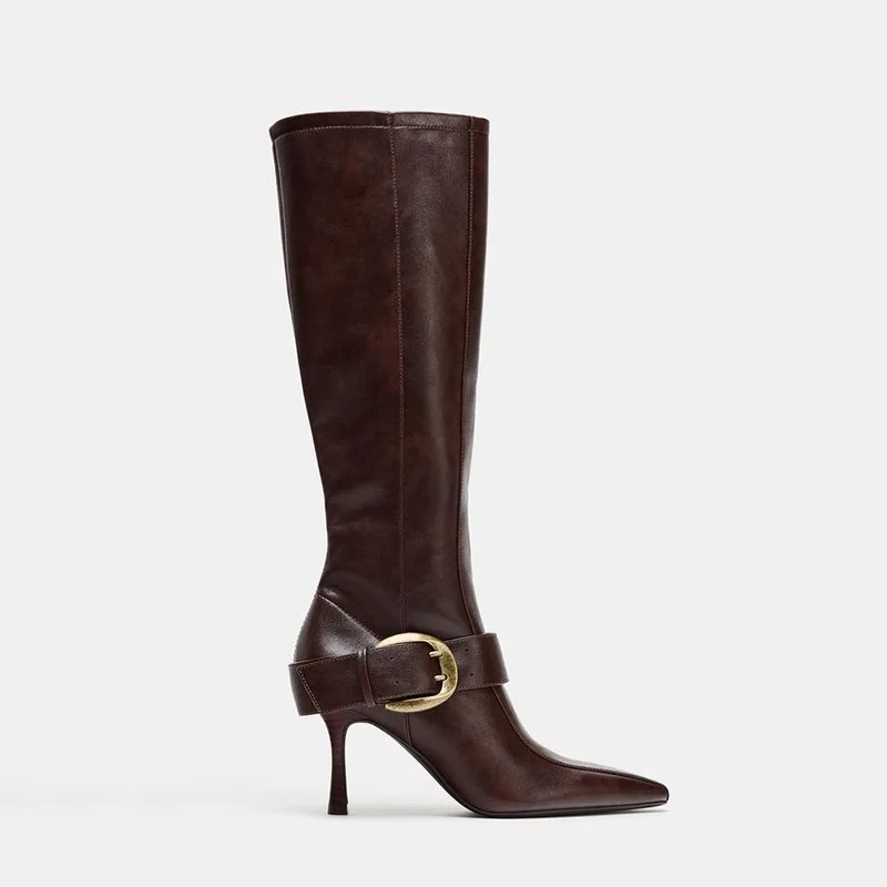 

Luxury Women's Shoes Spring 2026 Pointed Knight Boots Designer Shoes for Women Metal Buckle High Boots Knee-High Boots Zapatos
