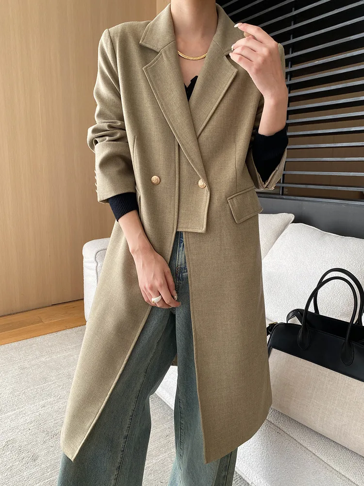 UCXQ Fashion Long jacket Office Lady Double Breasted Asymmetrical All Match Elegant Blazer Coat Women 2025 Spring Autumn 23C1159