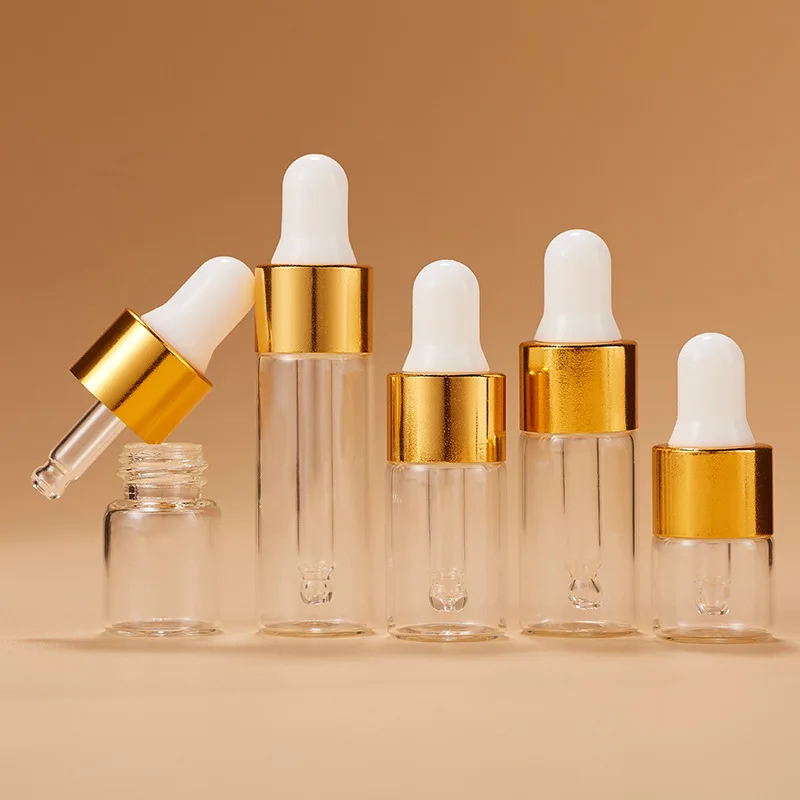 4/5/10Pcs Mini Tropfflaschen Leere Glasflaschen Ätherisches Öl Aromatherapie Behälter Rose Gold Kappe Pipetten Flasche für Reisen