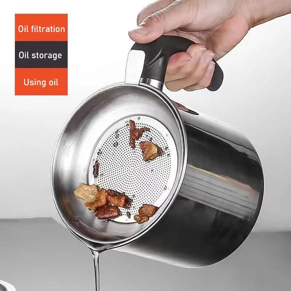 1.3L/1.8L Oil Filter Pot Large Capacity Lard Strainer Cooking Oil Strainer Storage Container Grease Keeper Filter tank Kitchen