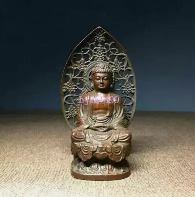 Antique Carved Buddhism Vintage Bronze Sakyamuni Buddha Godness Kwan-yin Statue