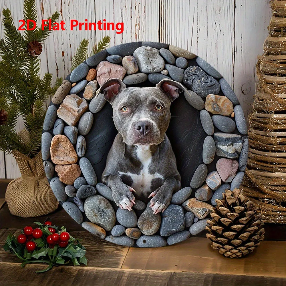 [Impresión plana [2D] Letrero de corona de Pitbull Terrier de madera de 8.0 x 8.0 in, decoración de primavera perfecta para la sala de estar, regalo pensativo para el día del padre