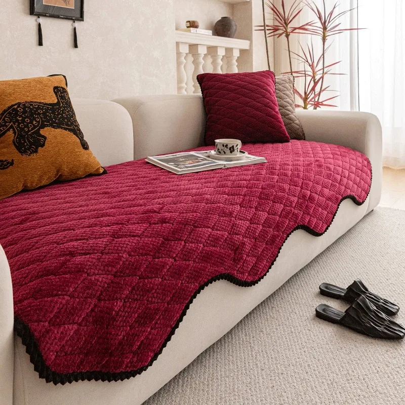 Alien Pineapple Grid Sofa Cushion Thick Short Plush Sofa Cover Stable Anti Slip Pad Machine Washable Lightweight Breathable