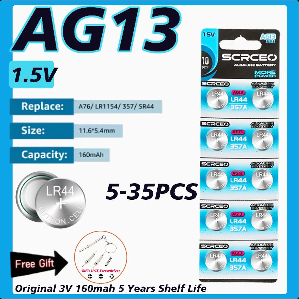 5-35PCS AG13/LR44 High Energy 1.55V Button Batteries Replace for 357A L1154 SR44 Watch Toys Alkaline Coin Cell lr44 Batteries