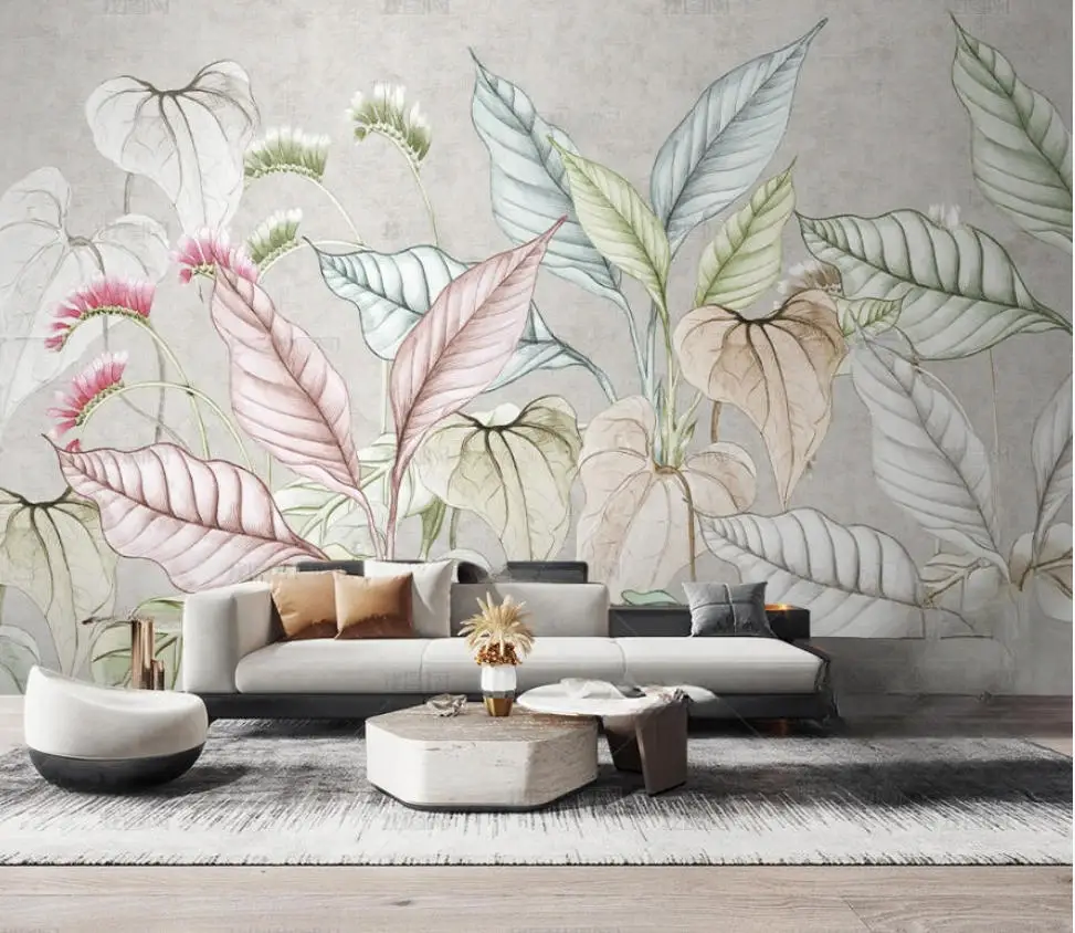 

Customized Wallpaper Home Decoration Leaf Mural Modern Fresh Rainforest Plants Banana Leaves Palm Leaves Tapestry 3d wallpaper
