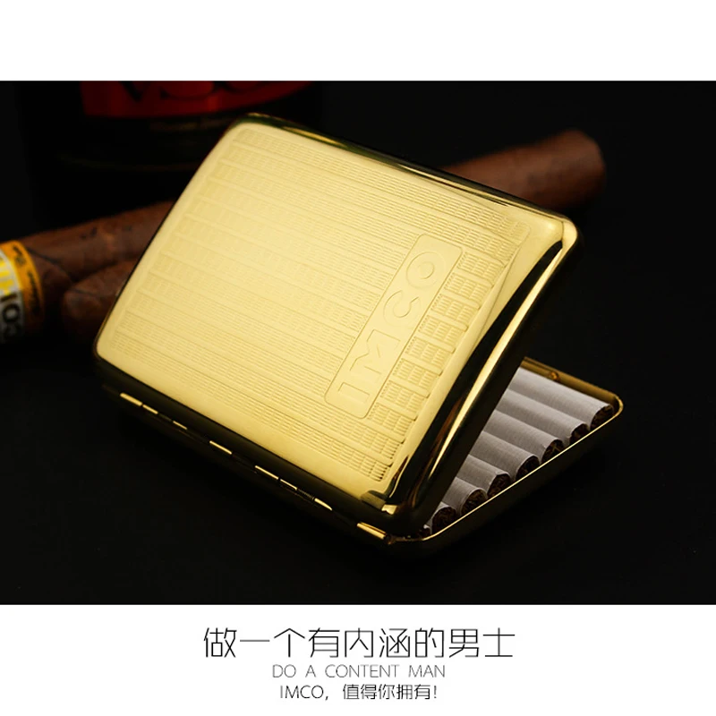 IMCO-Metal Brass Cigarette Case for Men Women Golden Color 16 Thick Cigarette Box Holder Genuine Gift
