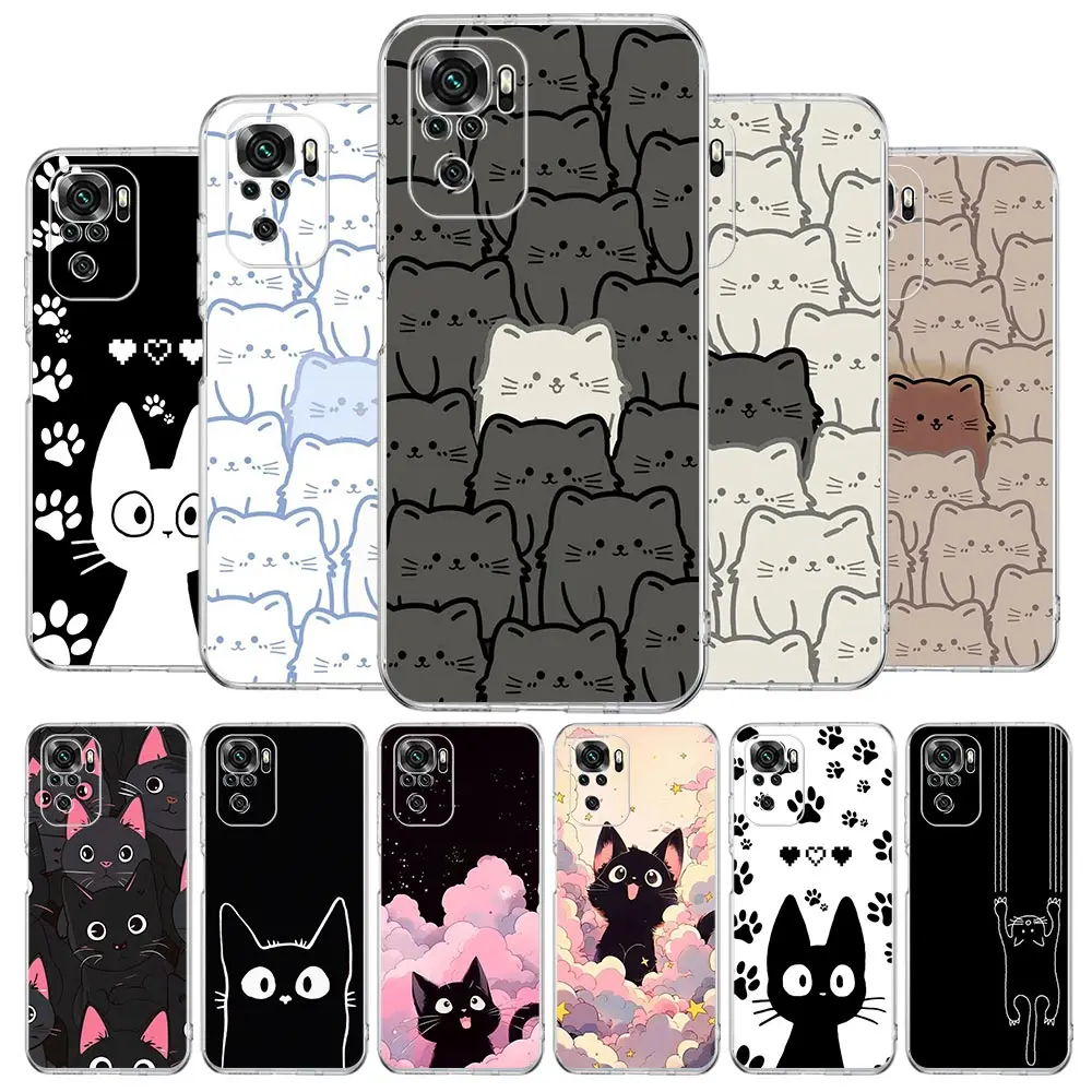 Capa de telefone para xiaomi redmi note 14 13 12 5g 9 8 10 11 pro plus 4g 9t 13c 12c 10c 9c 9a capa macia transparente bonito dos desenhos animados gato preto