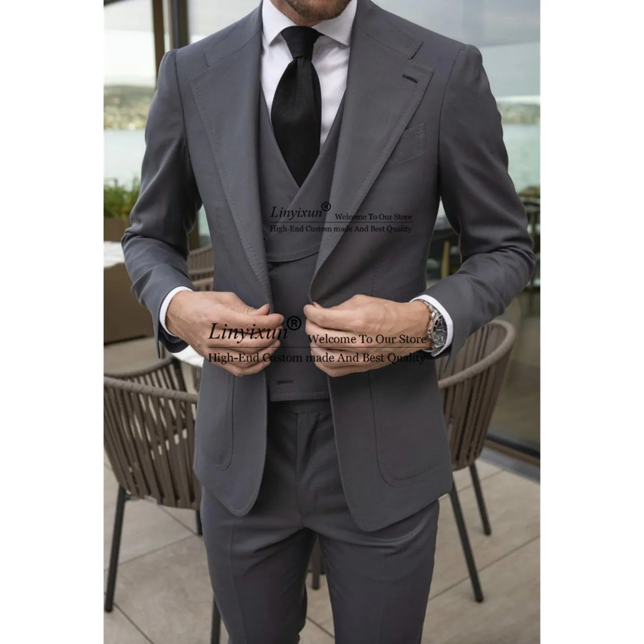 

Classic Slim Fit Mens Suits Notched Lapel Wedding Groom Tuxedo 3 Piece Set Male Business Office Blazer Terno Masculinos Completo