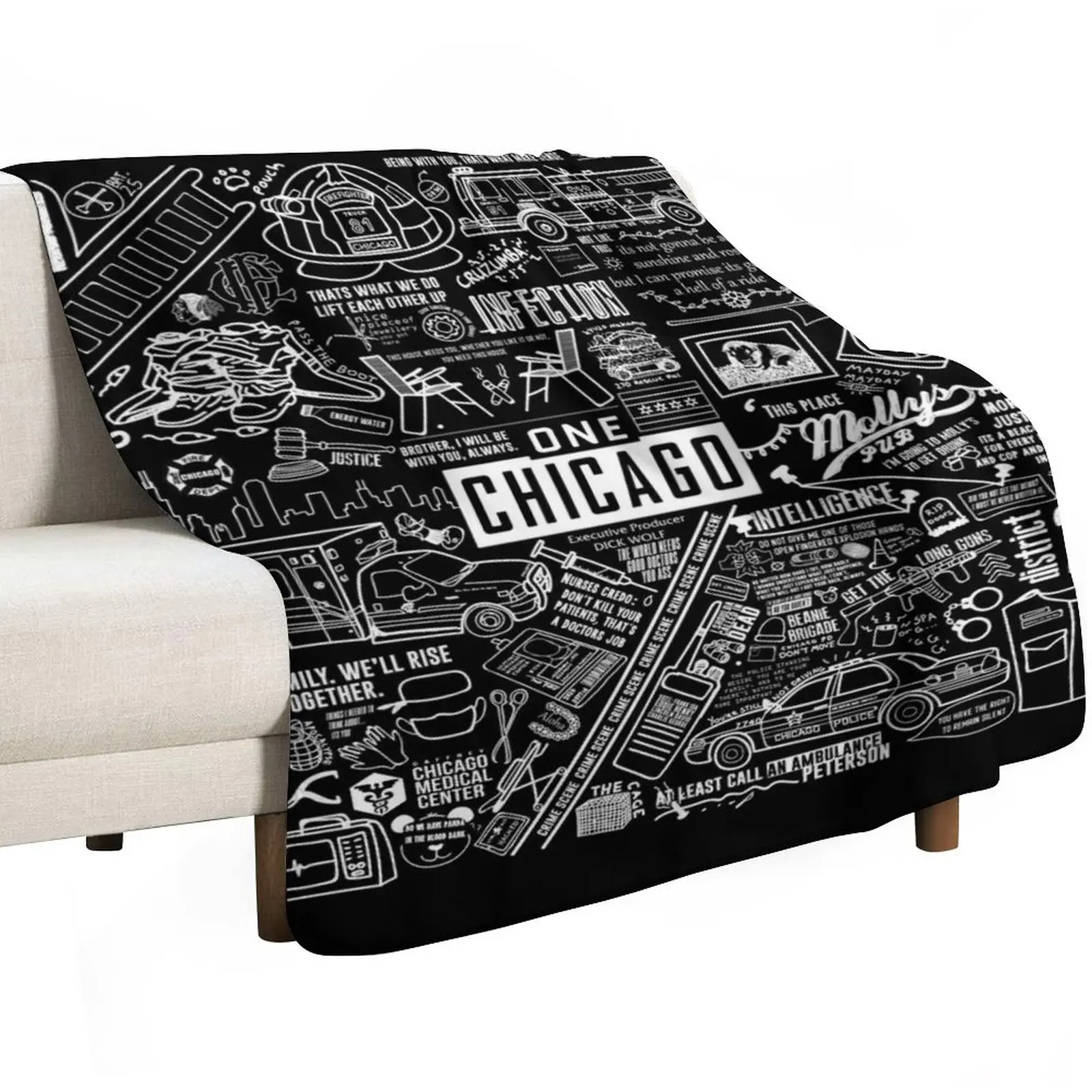 ONE CHICAGO COLLAGE on black Throw Blanket Thin Soft Blanket for Summer Night Sleeping