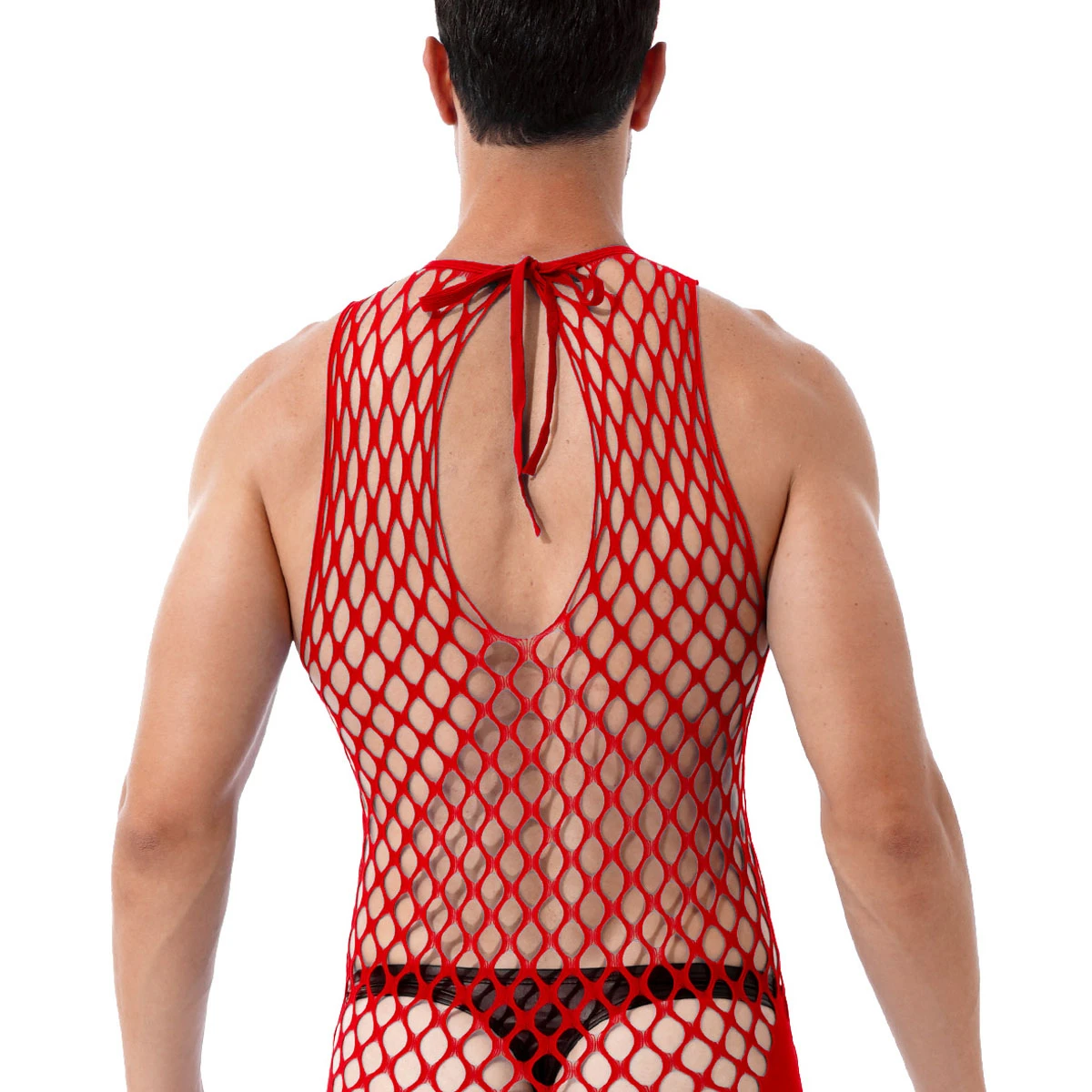 Male Sexy Lingerie Men\'s Fishnet Bodysuit Hollow Out Underwear Mesh Sleeveless Bandage Jumpsuit Guy Erotic Party Night Club Wear