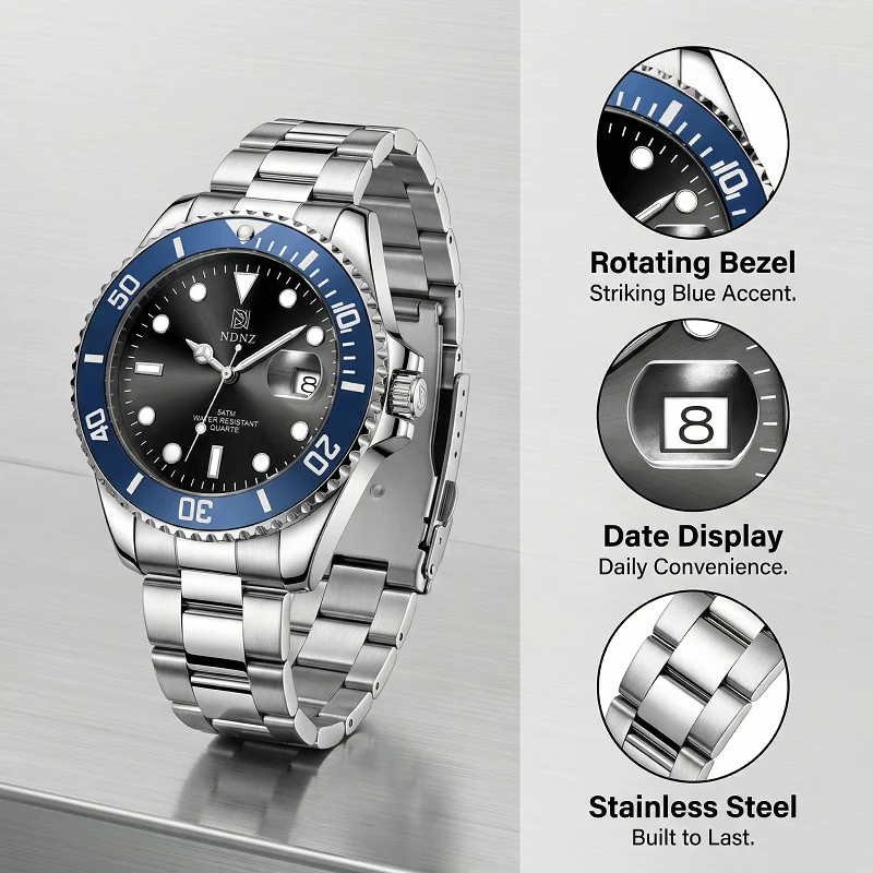 2027-ndnz-ファッションメンズ腕時計ソリッドカラースチールストラップカラフルなダイヤルクォーツ時計ボーイフレンド用