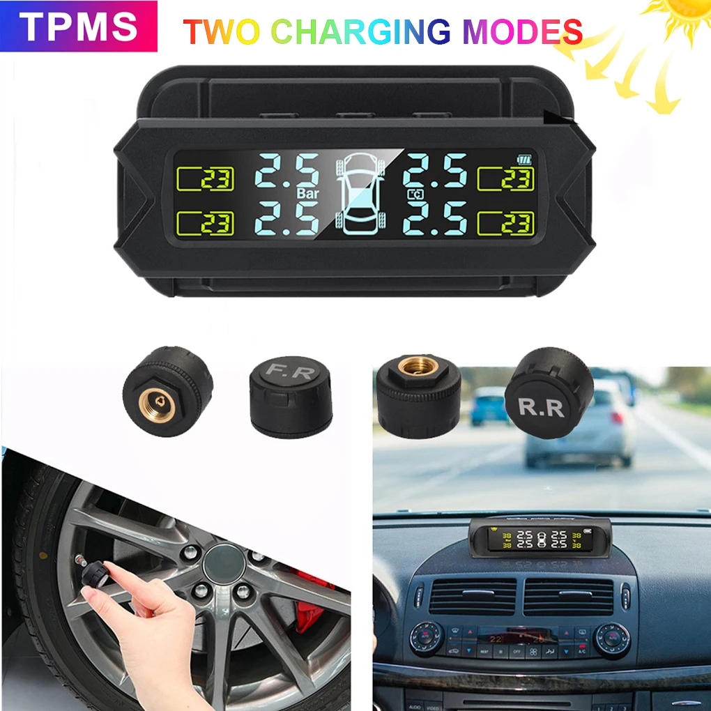 Auto Tire Pressure System with External Sensors LCD Digital Display Temperature Measuring Equipment for Outdoor
