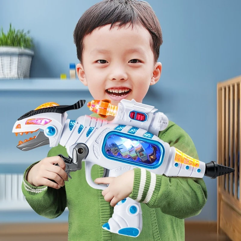 전기 공룡 블래스터 장난감 총 (남아용) 티렉스 사운드 라이트 진동 움직이는 발톱 LED 프로젝션 어린이 야외 활동 선물