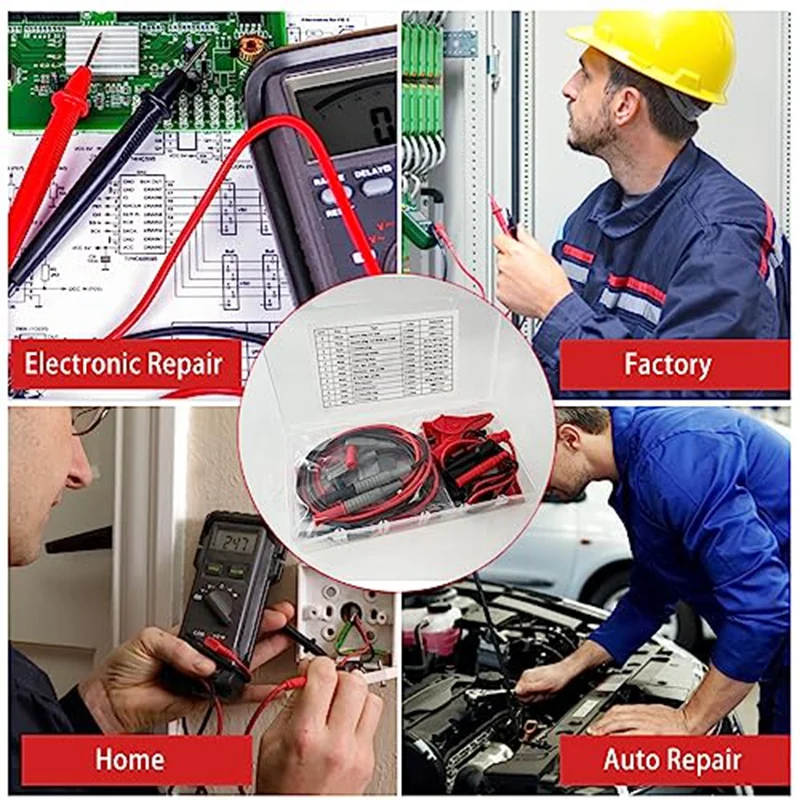 24 stuks multimeter meetsnoeren set met krokodillenklemmen, isolatie piercing testclip en testsondes 1000V 10A CAT III