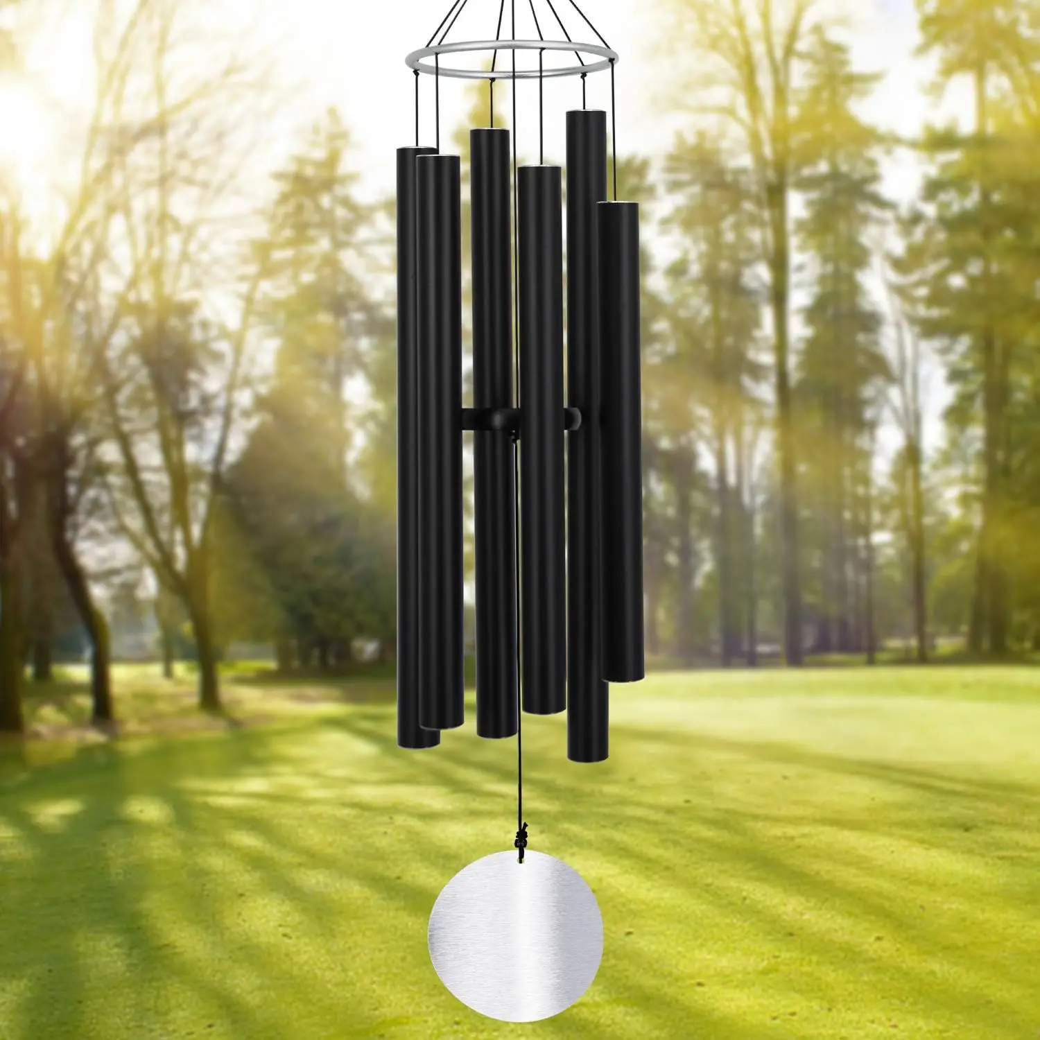 45Inch Sympathy Wind Chimes for Outside with 6 Tubes Tuned Relaxing Melody,Memorial Wind Chimes Large for Mom,Garden Decor,Black