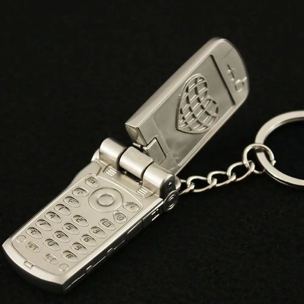 Mini Mobile Phone Shaped Keychain Creative Vintage Cell Phone Toys Key Ring Cute Punk Style Flip Phone Model Keychain