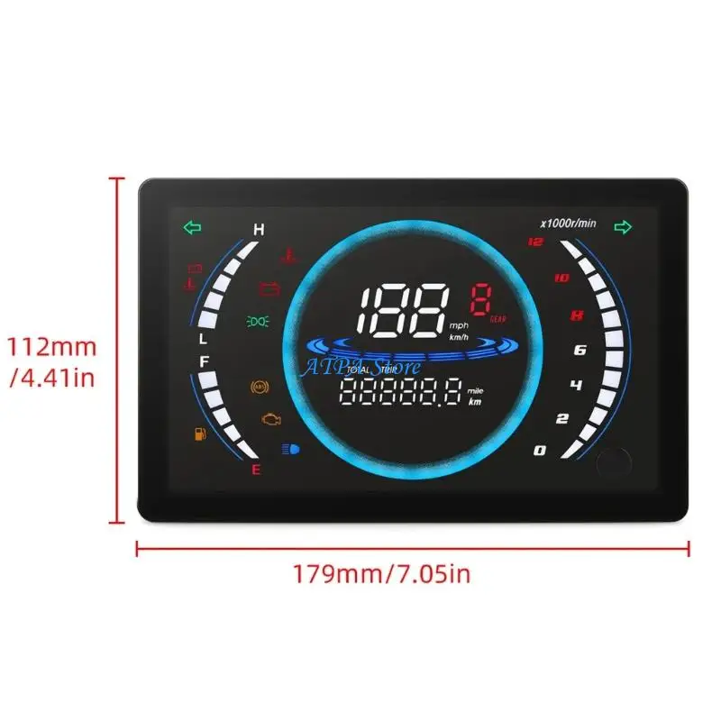 U13C Waterproof Motorcycle Digital Speedometer Tachometer Odometer Temperature Display 12V