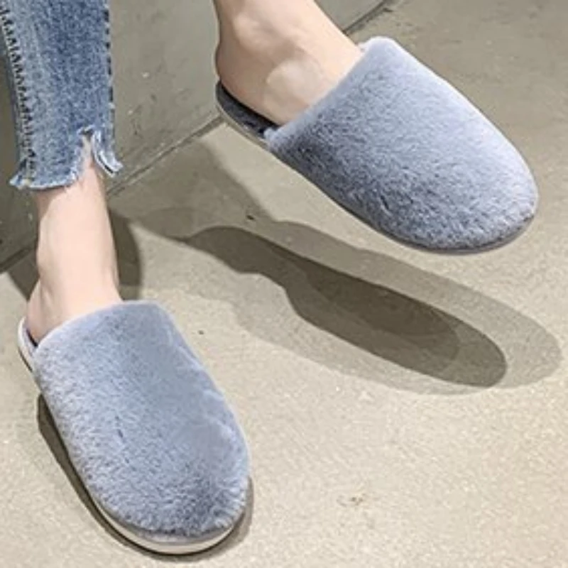 Shoes for Women 2023 High Quality Winter Concise Women's Slippers Solid Color Closed Toe Flock Low-heeled Zapatillas De Mujer